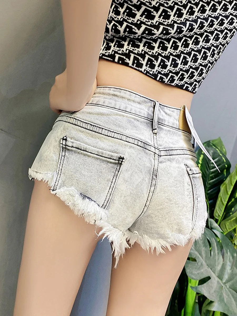 

Low Waist Super Short Denim Shorts Women's Design Sensual Side Slits Butt Exposure Outdoor Wear Summer Fashion Sexy Style