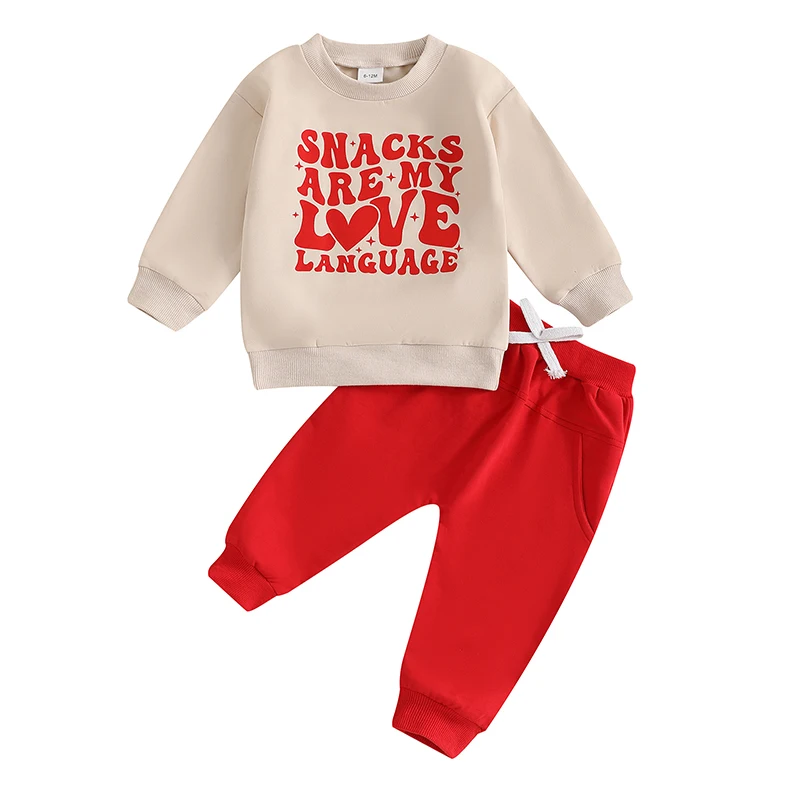 Baby Valentine s Day Outfit Letter Print Long Sleeve Sweatshirt and Elastic Pants Set for Newborn Infant Fall Clothes