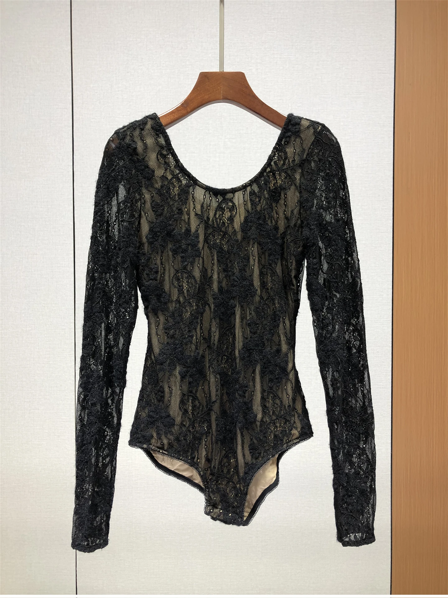 Women's Lace round Ne-Piece Suit Slim Fit Transparent Spring Autumn High Waist ort Pants Versatile Sle 8%-90% Fabric