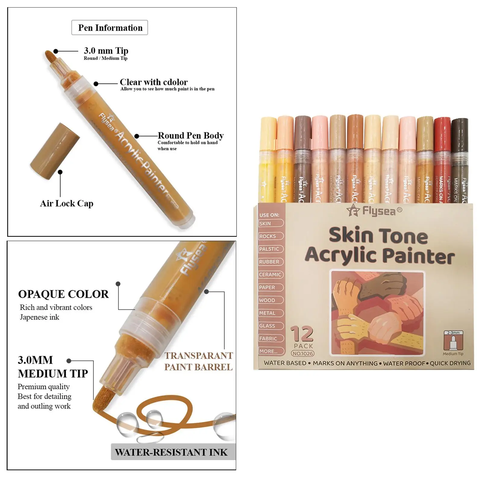 

12-красочный маркер Codlor на водной основе, акриловая краска, ручка для гладкого письма