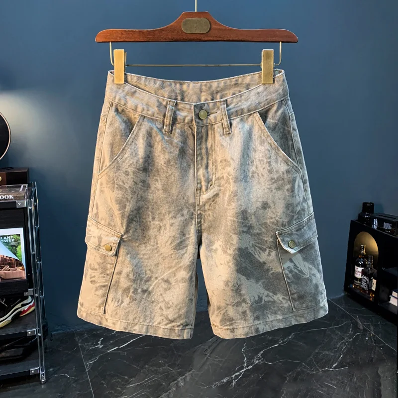 2024Summer New Desert Camouflage Denim Shorts Men's Loose Cargo Fifth Pants Casual Trend High-End Pirate Shorts