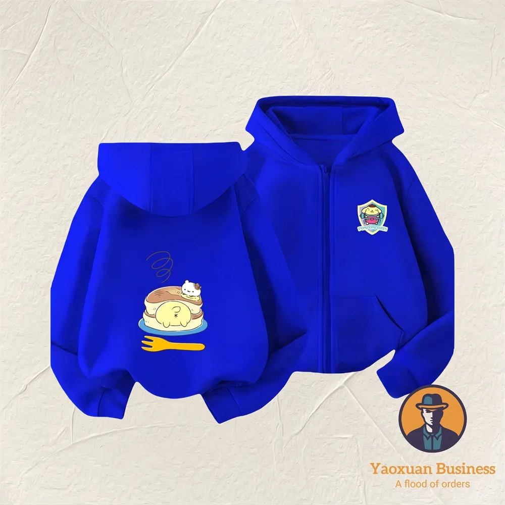 

2026 Windproof Autumn Winter Pure Cotton Zip Up Hoodie Pom Pom Purin Popular Cartoon Print