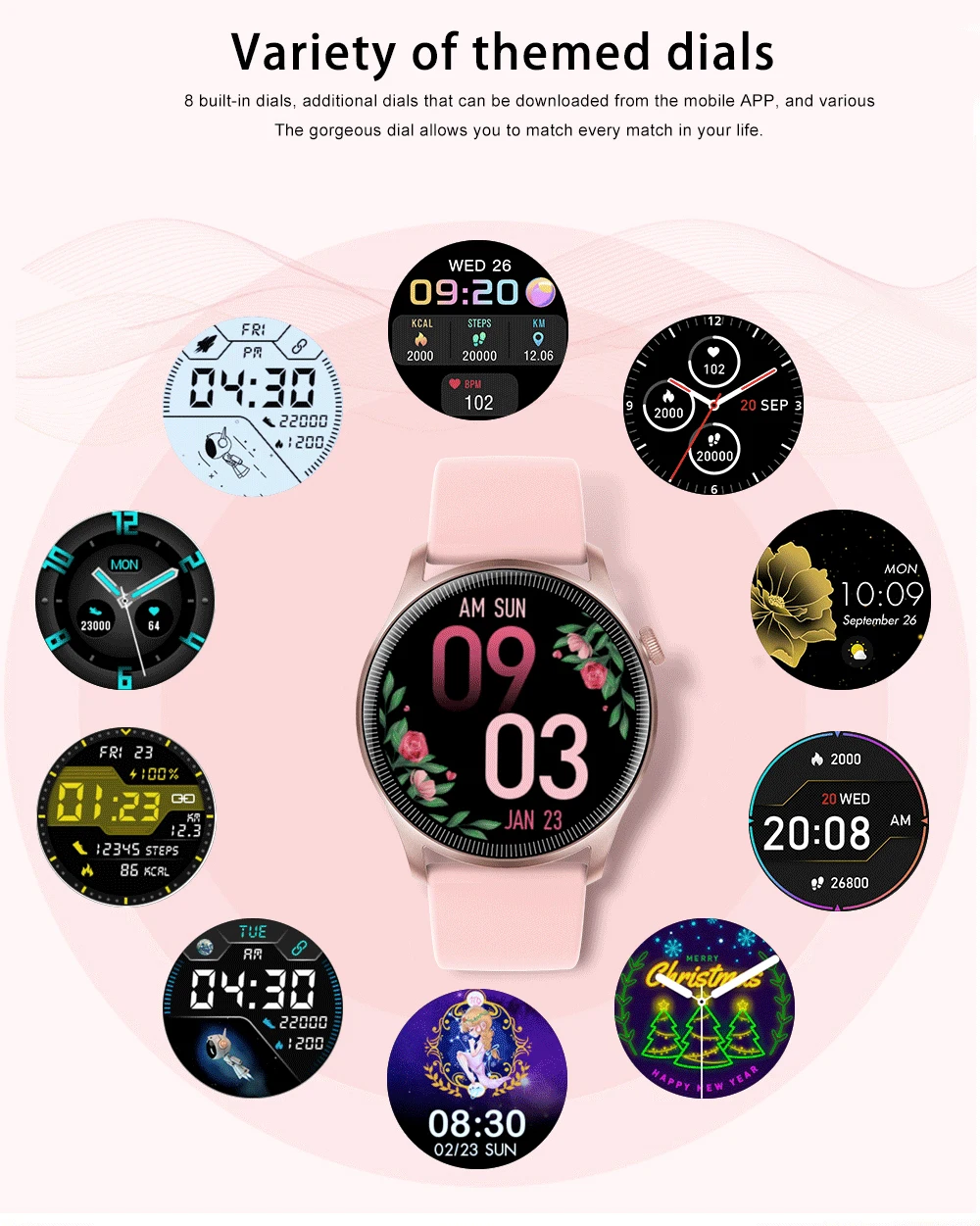 Time Owner T6 Women's Smart Watch: IPS HD Display, IP68 Waterproof, Slim & Lightweight, 24/7 Health Tracking, Gold/Black/Pink