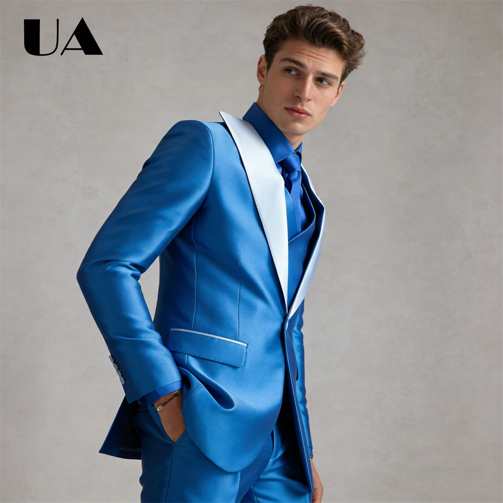 

Three Piece Satin Suit Attire for Men, Plus Size Avaliable 100+ Colors Formal Suit Set Jacket Vest Pants Groom Suits