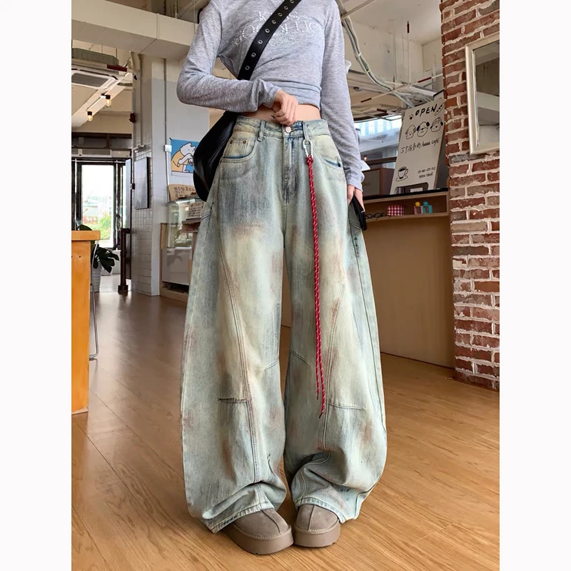 Women's Blue Y2k Baggy Jeans Harajuku Aesthetic Japanese 2000s Style Denim Trousers Vintage Cargo Pants Trashy Clothes