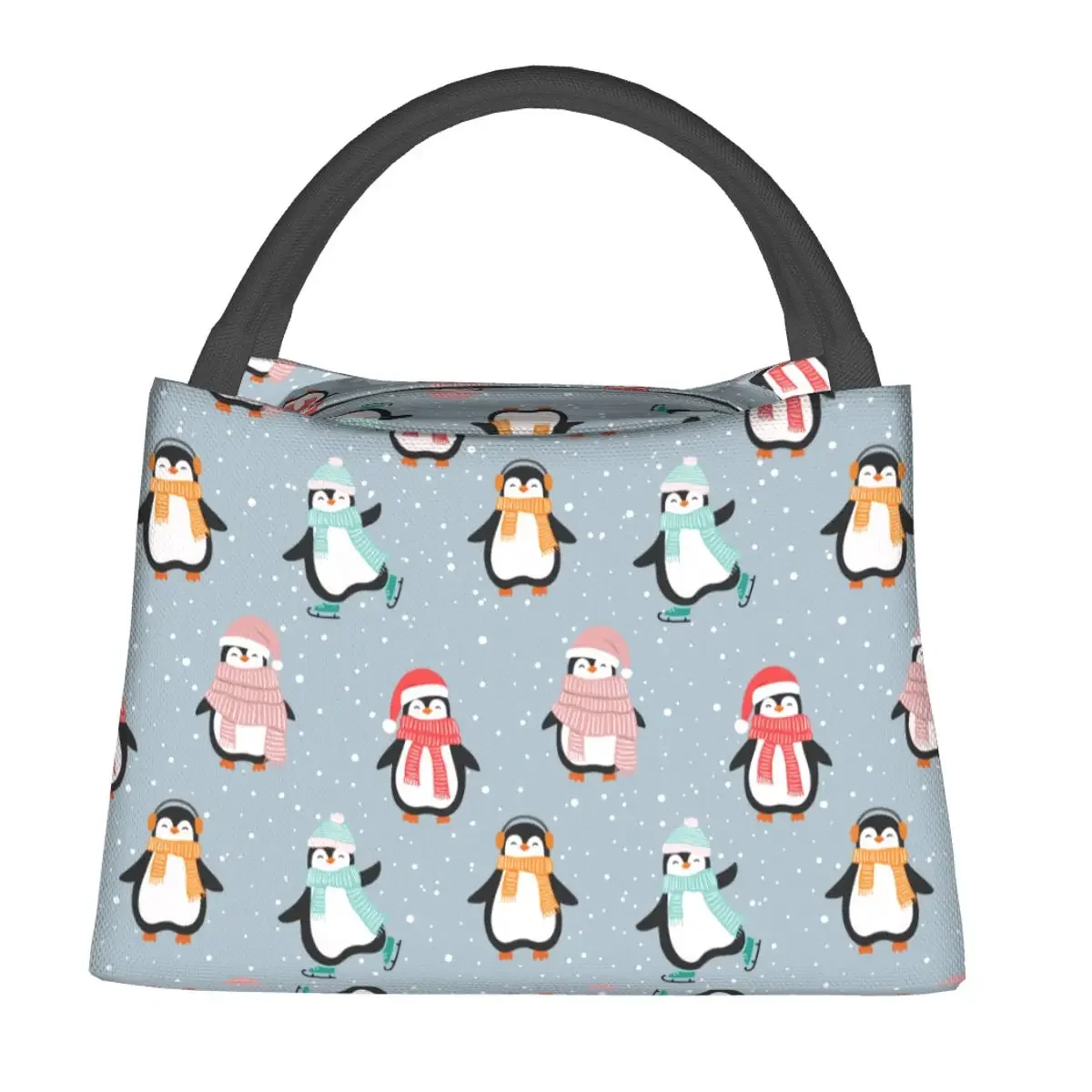 

Christmas Penguins Lunch Bag For Men Snowflakes Animals Lunch Box Casual Office Cooler Bag Portable Thermal Tote Handbags