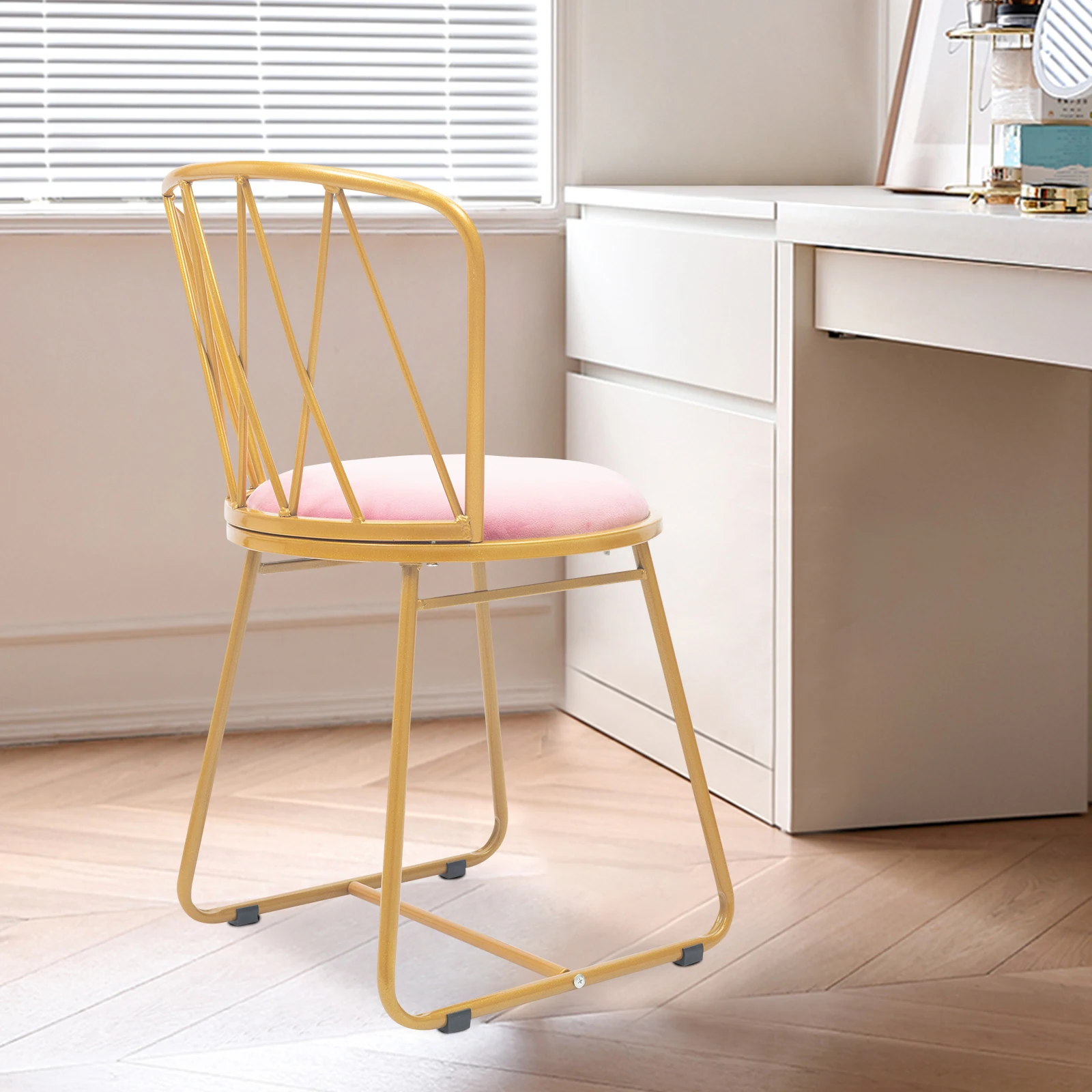 

Стул для спальни Отдельно стоящий мягкий стул для макияжа Розовый стул для макияжа с нагрузкой 100 кг/220,46 фунта со спинкой