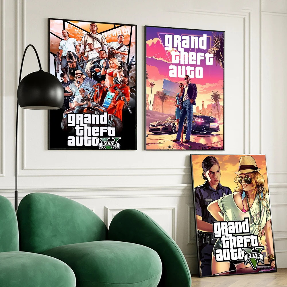 Video Game G-Grand T-Theft A-Auto DIY Sticky Poster Whitepaper Prints Posters Artwork Vintage Decorative Painting