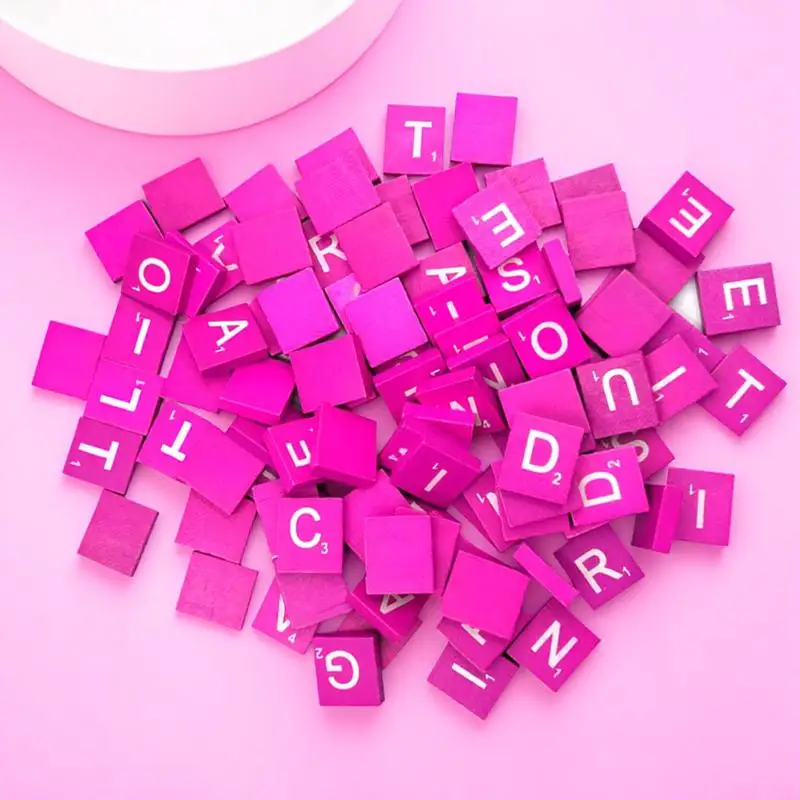 100 pièces Alphabet Puzzle Cubes en bois naturel rose blocs de bricolage pour bébé éducatif copeaux de bois décor jeu Puzzle