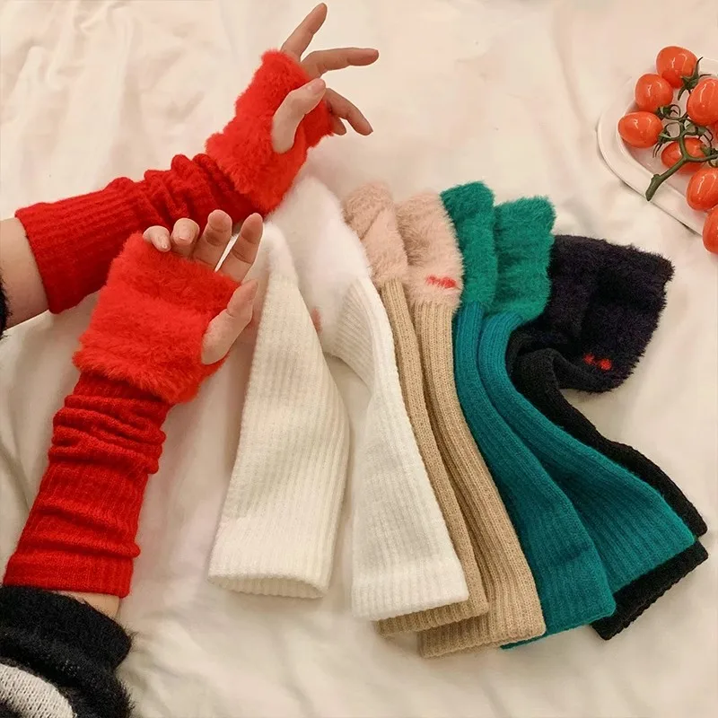 

Winter Warm Heart Half Fingered Gloves for Women Students Velvet Knitted Fingerless Gloves Outdoor Indoor Soft Plush Hand Warmer