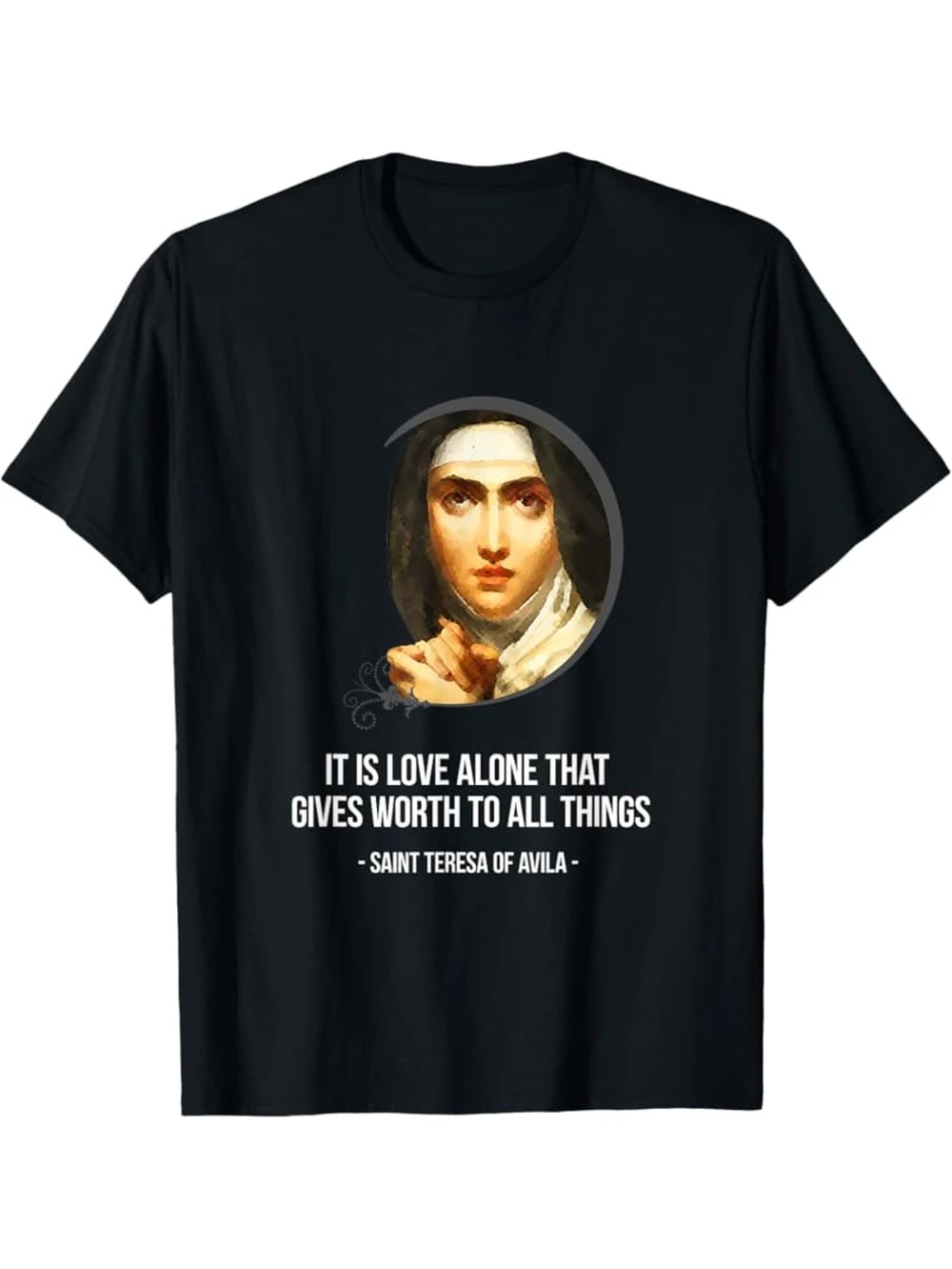 Men's Saint Teresa of Avila T-Shirt Catholic Faith Clothing with Her Iconic Quotes & Biography, Casual Round Neck Church Apparel