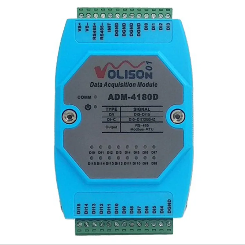 ADM-4180D 16DI โมดูลการเปลี่ยนเข้าซื้อกิจการแบบดิจิทัล/16ช่องแบบแยก MODBUS-RTU การสื่อสาร RS485