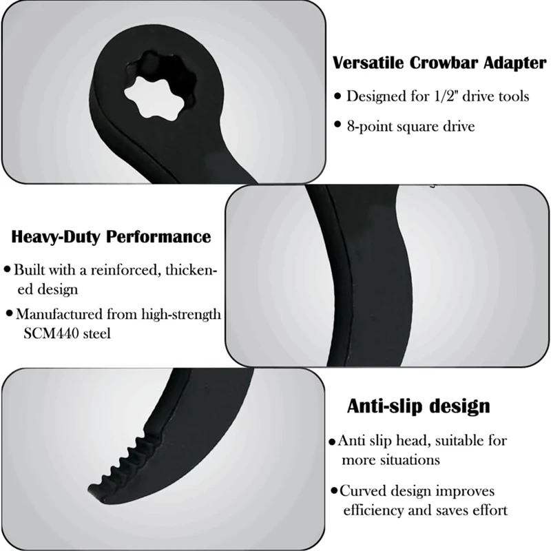 A21I-Pry Bar Wrench Adaptor Head, Crowbar Adapter Head Tool 1/2Inch Ratchet,Adjustable Angle Pry Bar, For Tight Spaces