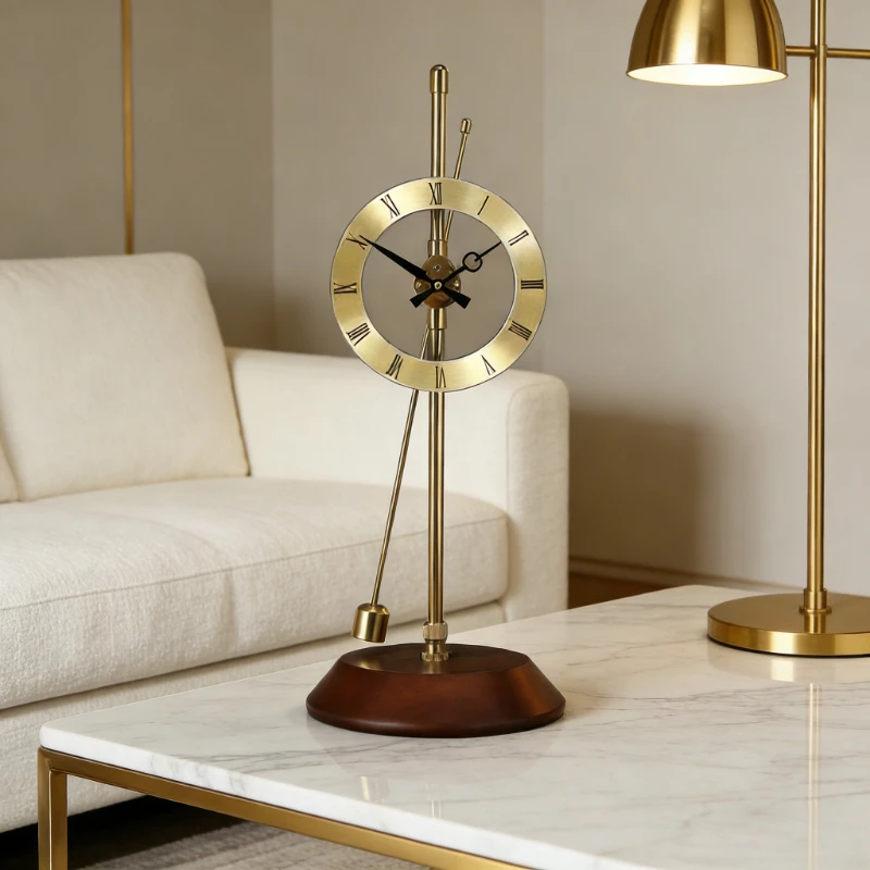 Solid Wood Metal Restaurant Decoration Desk Clock European Style Living Room Desktop Gadget Fashion Mute Nightstand Alarm Clock