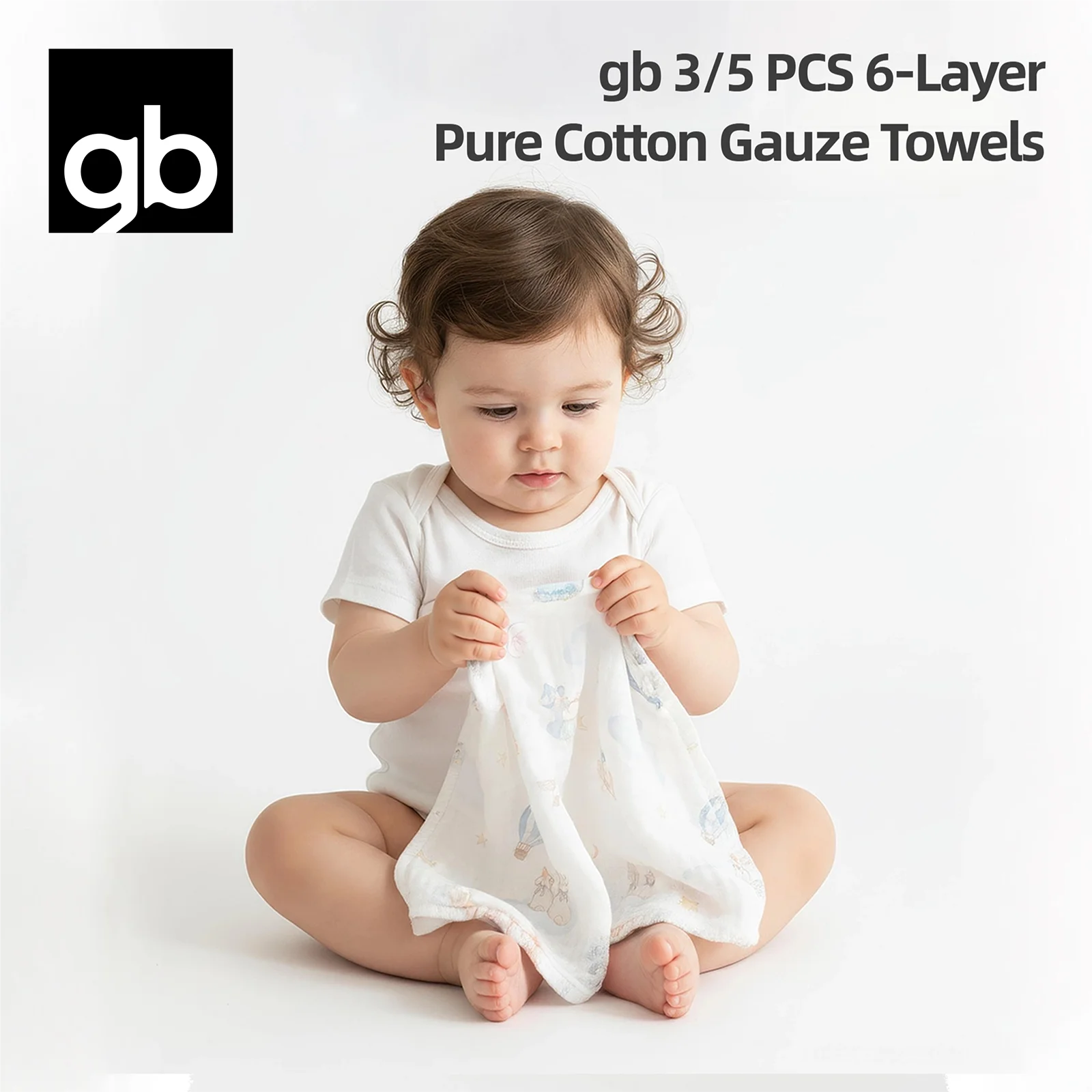 GB Toallitas de muselina ultrasuaves de 6 capas, altamente absorbentes y agradables para la piel, 30x30 cm (12 "x 12"), 3/5 piezas, perfectas para recién nacidos