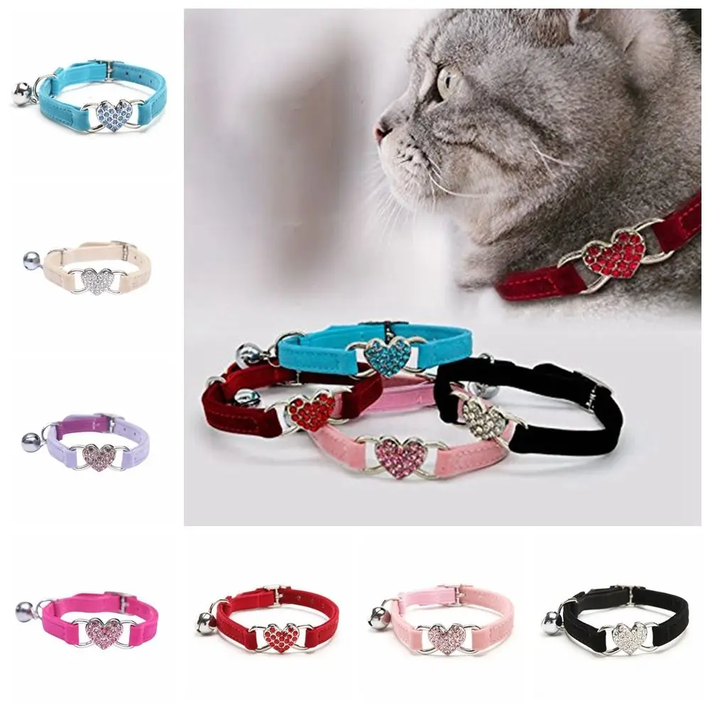 Safety Heart Bell Cat Collar Elastic Adjustable Adjustable Colored Diamonds Cat Collar With Bell Soft Dog Necklace Photo Props