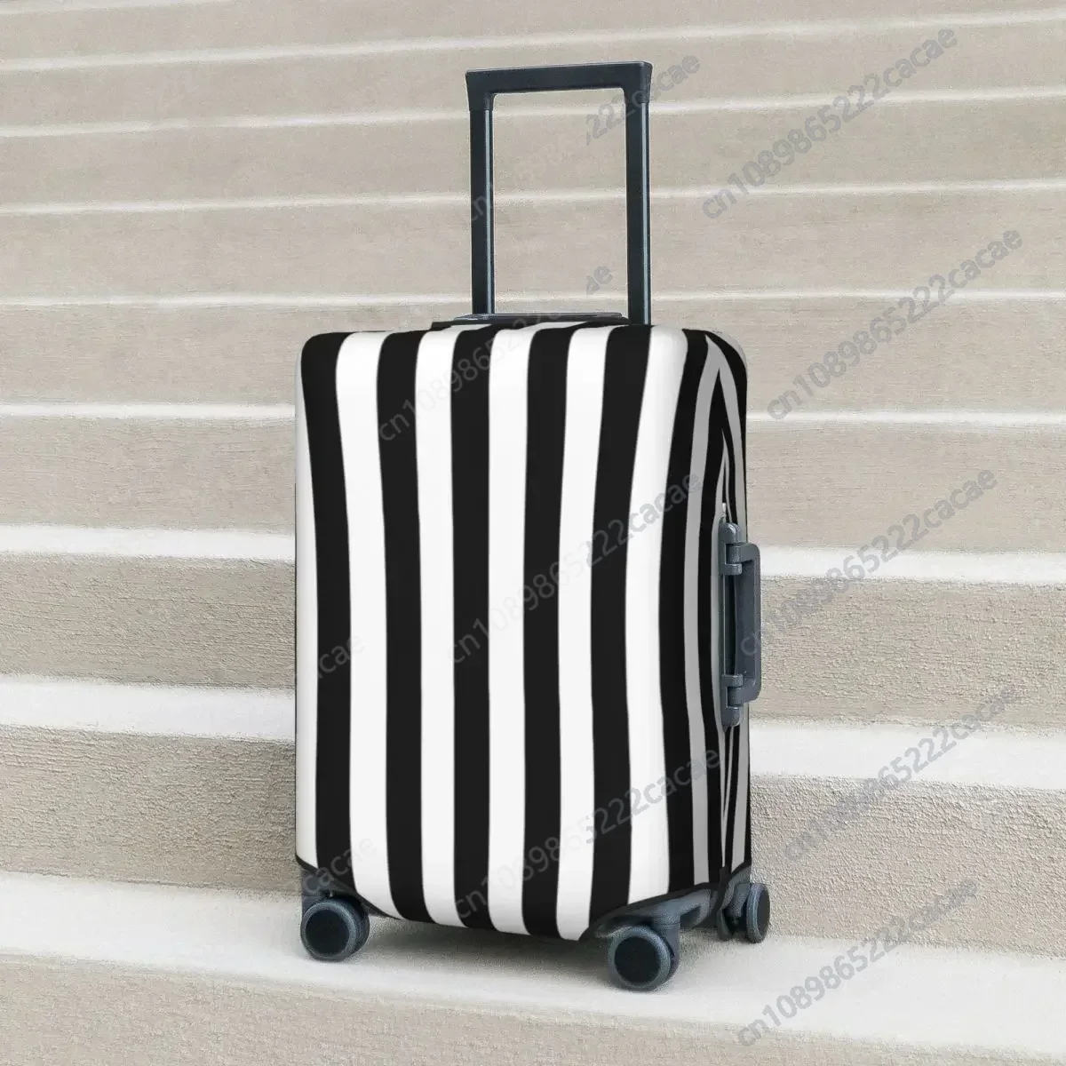 

Vintage Striped Print Suitcase Cover Black White Vertical Stripes Vacation Cruise Trip Useful Luggage Supplies Protector