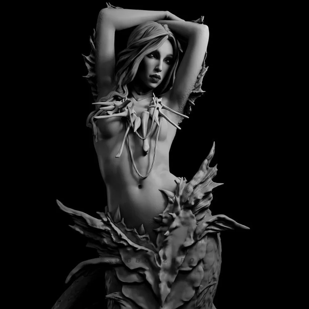 60mm/80mm/100mm 3D Printed Miniature Model of Fantasy Flood Dragon Maiden DIY Self-assembly and Coloring Figurine Craft Gift