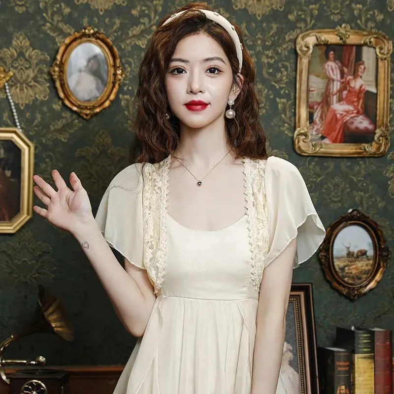 

Women Summer Chiffon Lace Cape Short Flutter Sleeve Sun Cardigan For Dress Match