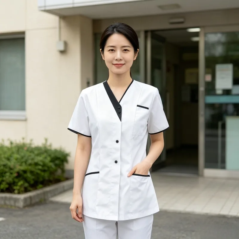 V-neck Short Sleeved Suit Quick Drying Top and Drawstring Pants Suitable for Beautician Work Clothes and Cleaning Work Clothes