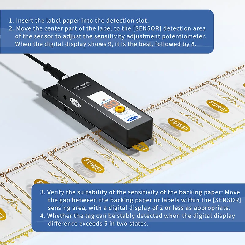 FGU07-200S 0-30VDC 5KHZ 0.1ms Response time Detection of transparent labels Labeling Machine Label Sensor