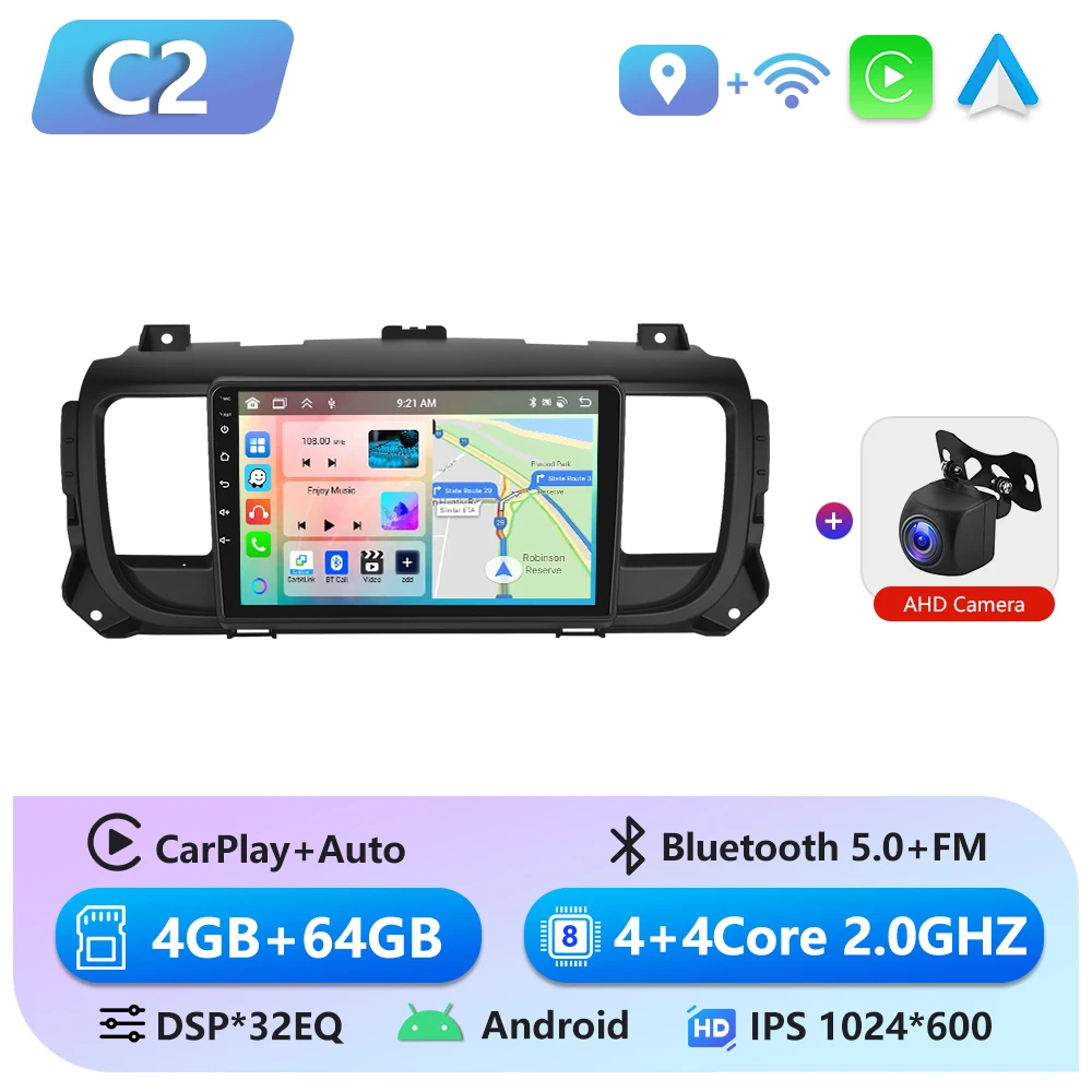 Podofo 6 + 128G CarPlay Android Auto Autoradio Voor Citroen Jumpy 3/Peugeot Expert/Toyota Proace 2016 (LHD) Multimedia Speler GPS