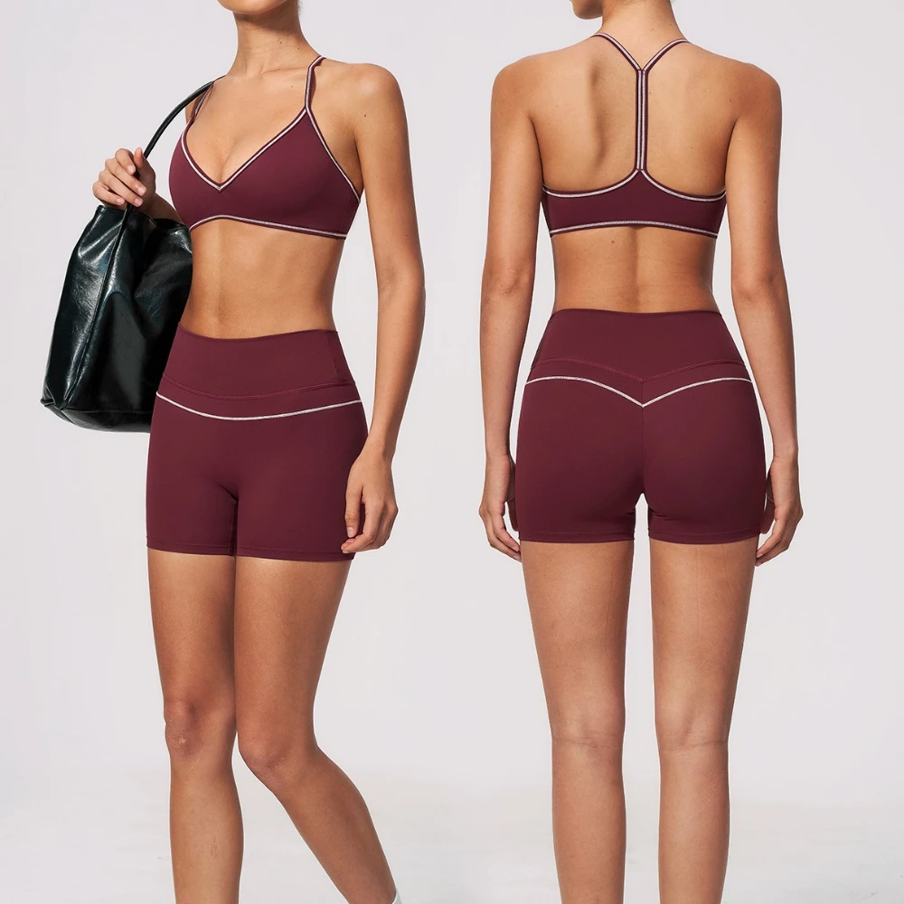 Women 2 Piece Yoga Set V Neck Longline Top and 2 in 1 Flowy Running Shorts with Pockets Double Layer Gym Workout Activewear Suit