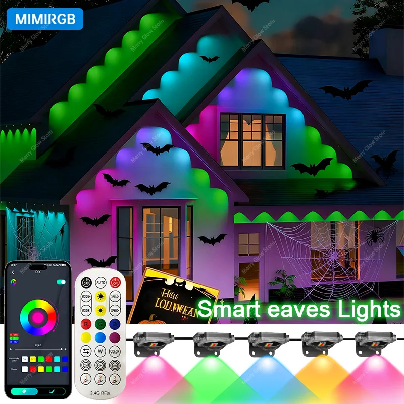 

Smart Eaves RGBIC Light String 30M 60LEDs Наружное освещение Музыкальный таймер IP67 Водонепроницаемая строка Хэллоуин Рождественский декор