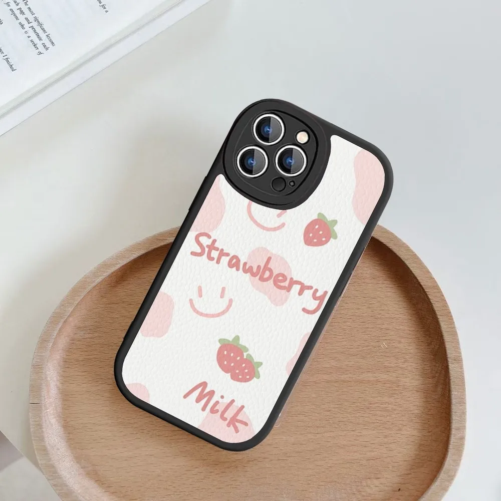 Strawberry Milk Pattern Phone Case Hard Leather For iPhone 14 13 12 Mini 11 14 Pro Max Xs X Xr 7 8 Plus Fundas