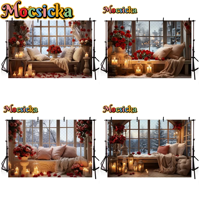 

Mocsicka Family Photo Backdrops Indoor Sofa Flower Window Home Party Decorations Adult Children Portrait Photography Backgrounds