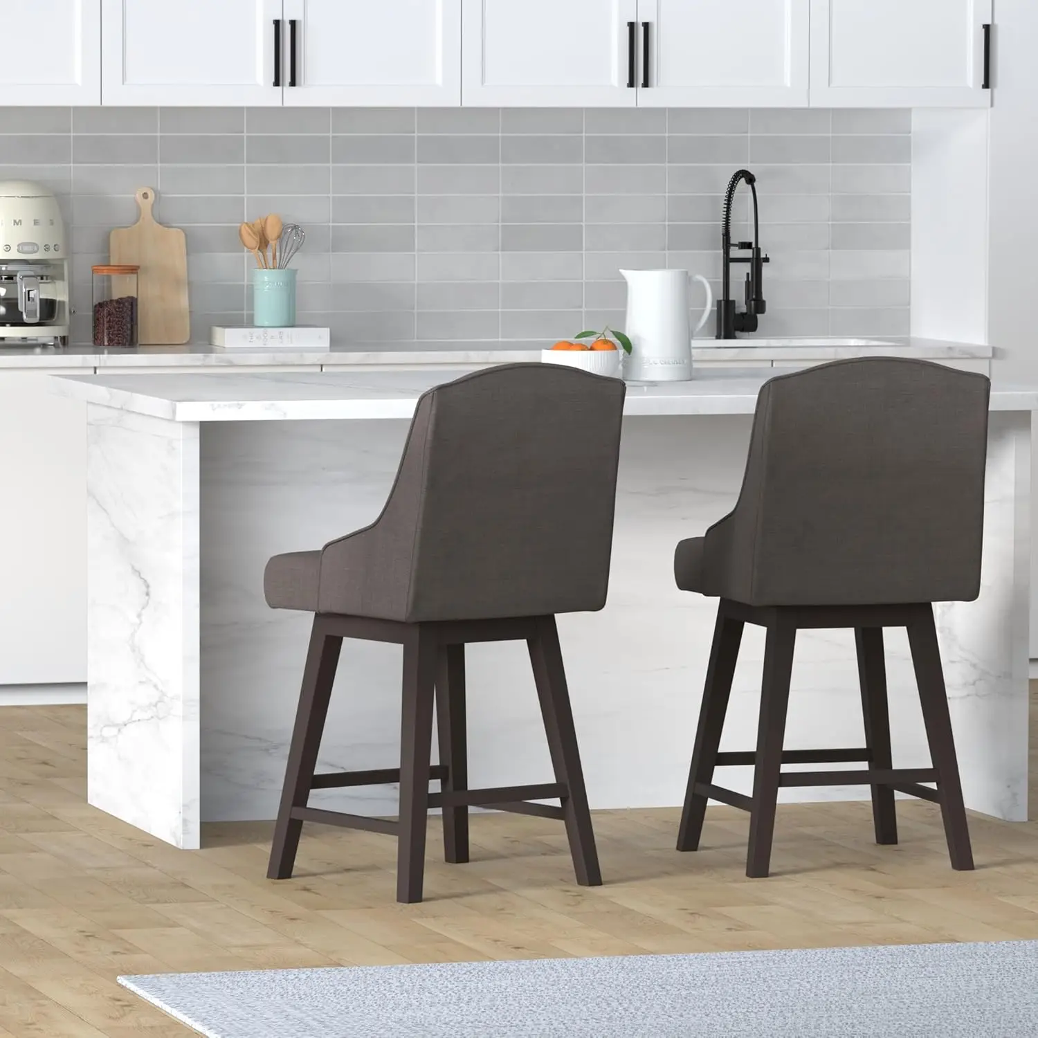 Counter Height Swivel Barstools, Fsc Certified Upholstered Performance Fabric Bar Stools Set Of 2, 26