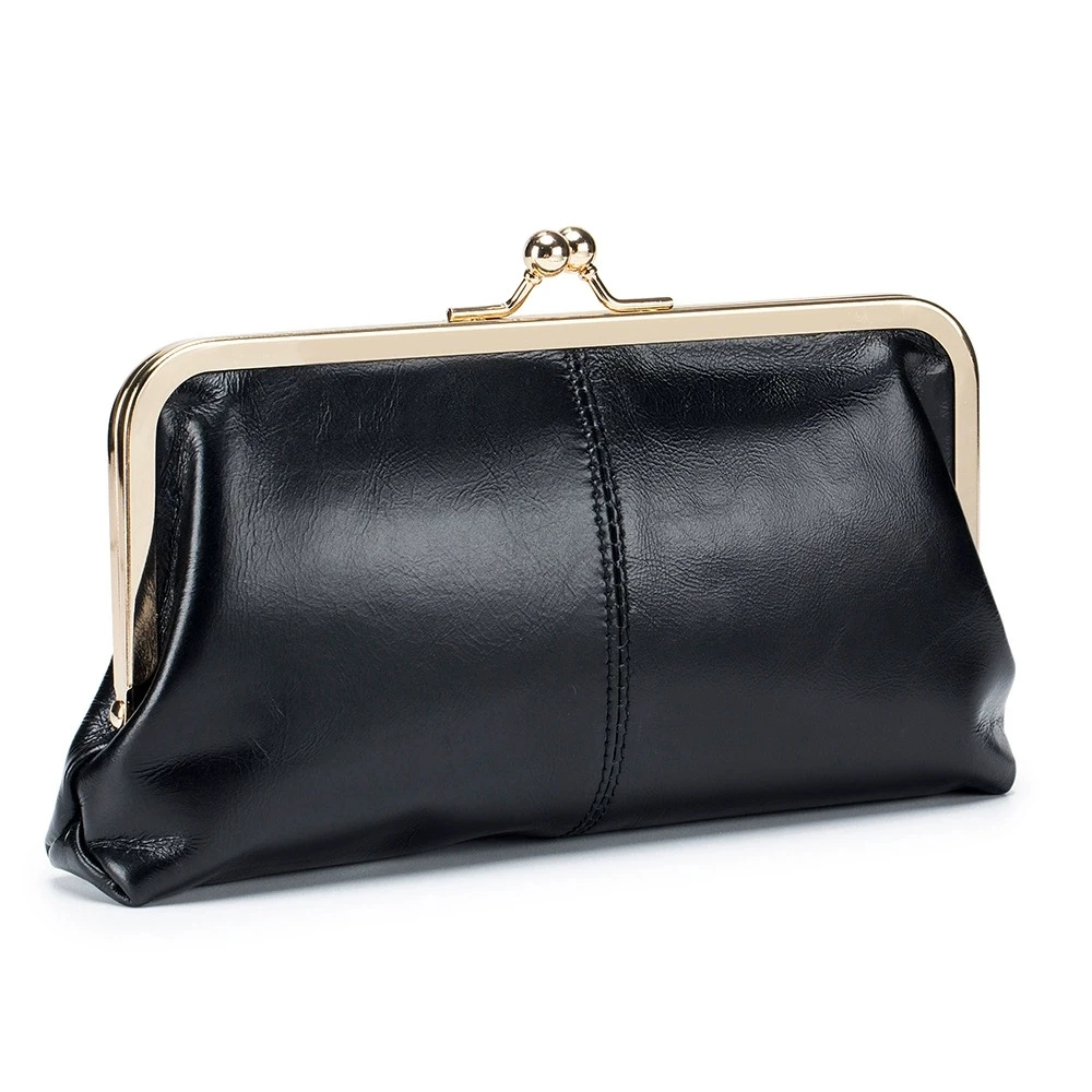 Long Genuine Leather Wallet 2026 Oilwax Cow Leather Purse Woman Card Holder Cowhide Clutch Bag With Box