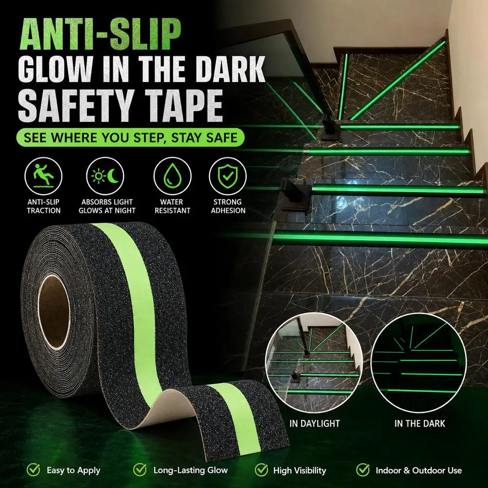 1Roll Glow-in-the-dark Anti-slip Tape/ Reflective Anti-slip Safety Tape For Stair Tread Step Indoor Outdoor Anti Slip Tape
