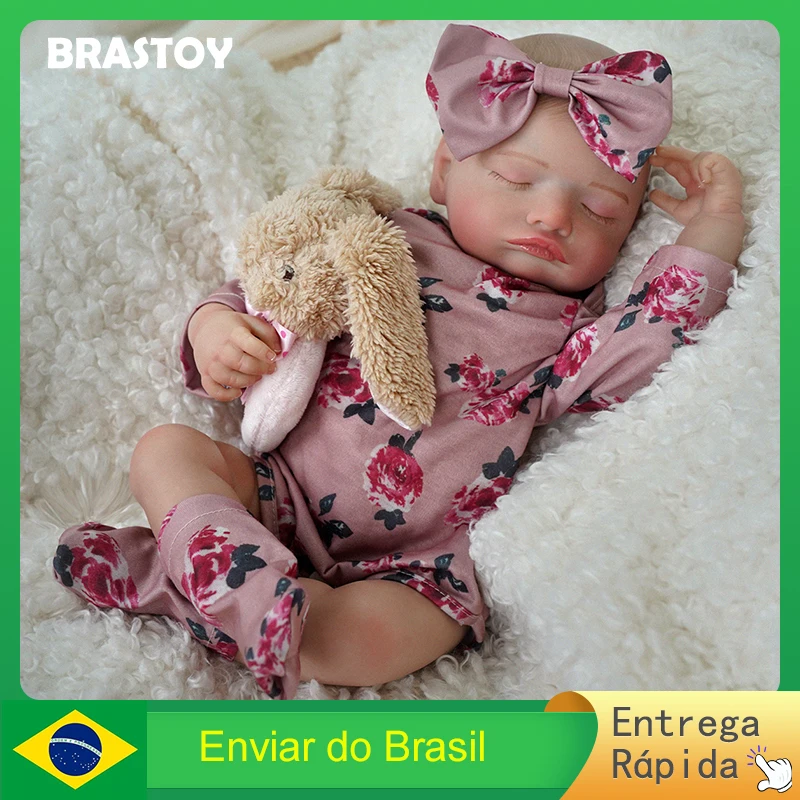 BRASTOY Boneca Bebê Reborn Menina Pintada Realista 48cm Menina Corpo de Silicone Com Brinquedo de Pelúcia BRASTOY Boneca Bebê Reborn Menina Pintada Realista 48cm Menina Corpo de Silicone Com Brinquedo de Pelúcia