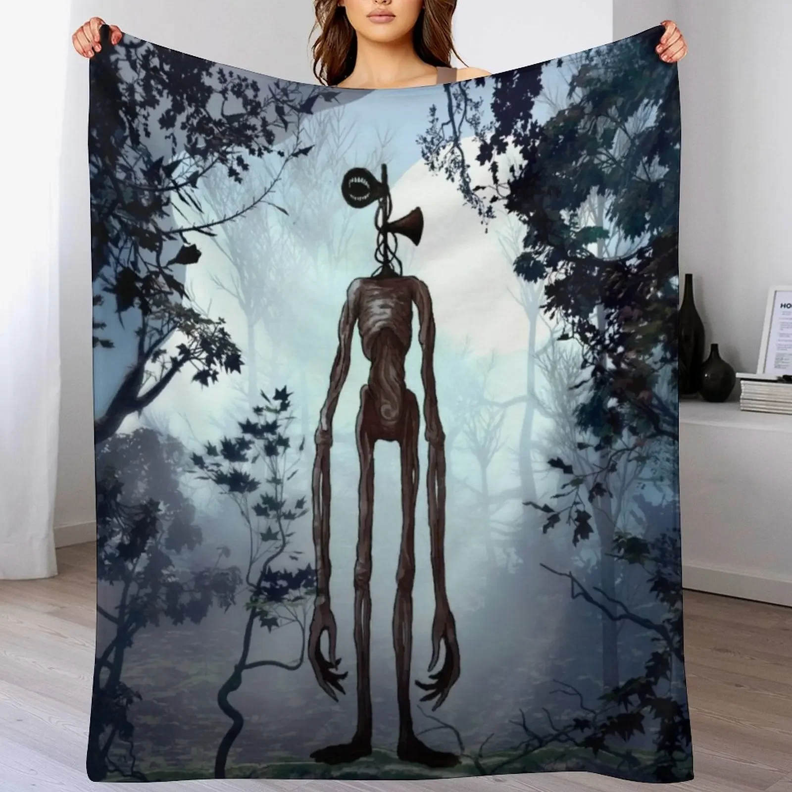 

Siren head in dark forest Throw Blanket Luxury Designer Custom Blankets