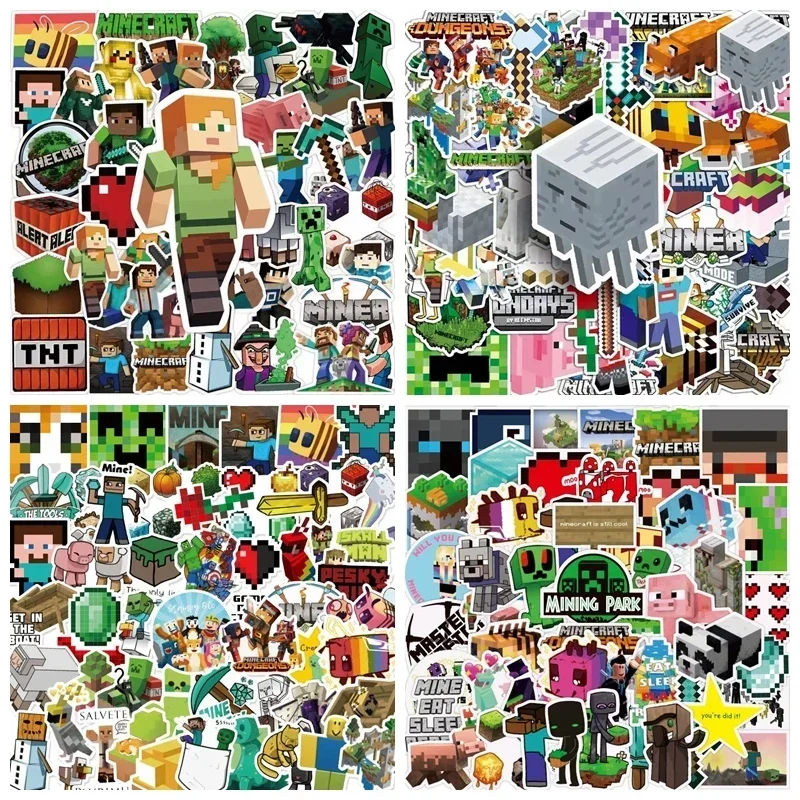 50pcs Minecrafte Stickers Creeper Sword Steve Miner Enderman Phone Notebook Suitcase Cartoon Waterproof Water Cup Decoration