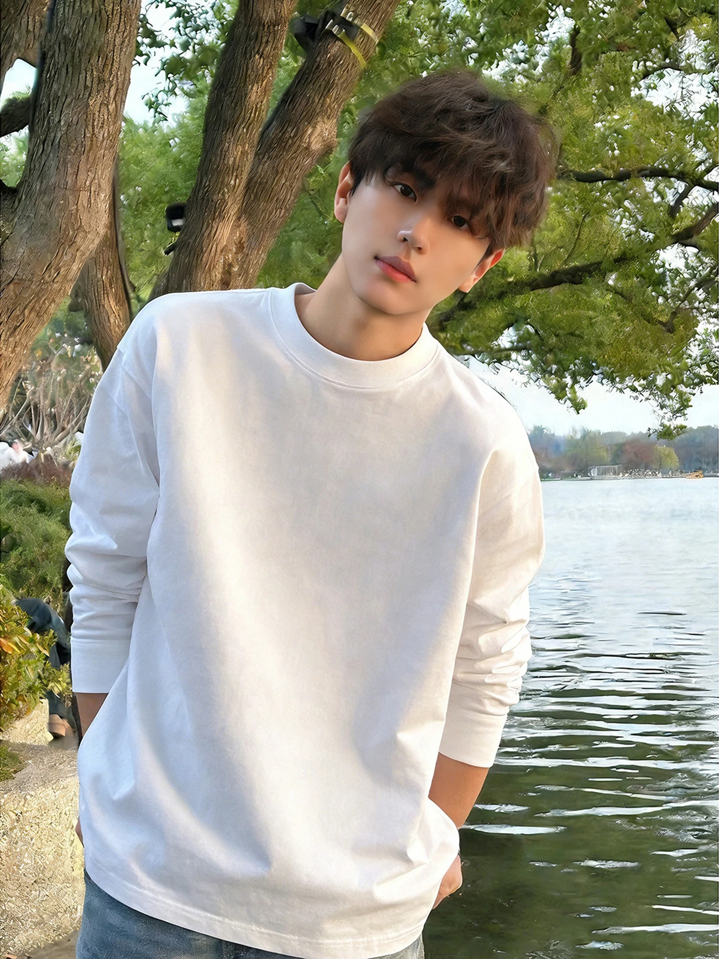 

Мужская молодежная весенняя футболка с длинным рукавом и круглым вырезом из плотного хлопка, дышащая, комфортная, Cleanfit