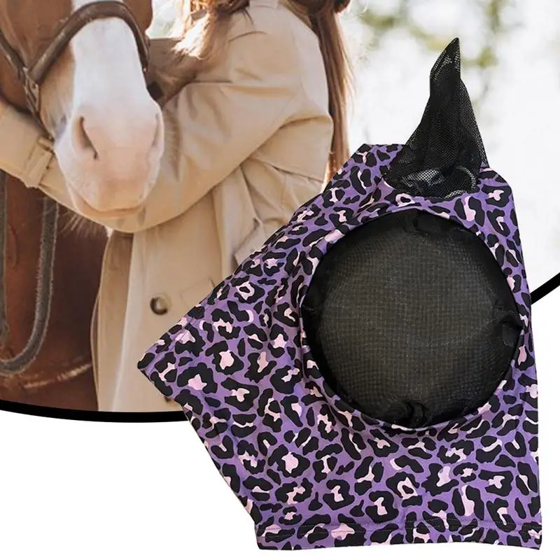 Fly Cover For Horses Anti-Bite Horse Head Cover Leopard Print Pattern Breathable Horse Care Product Anti-Bite Horse Head Cover