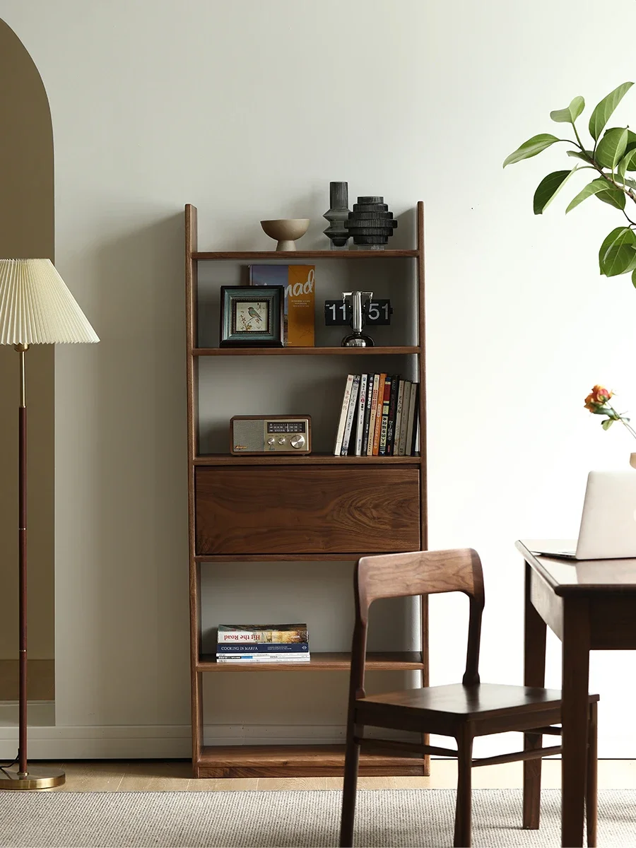 

FG10North America Black Walnut Wooden Bookshelf Nordic Solid Wood Display Stand Multi-Layer Floor Bookcase