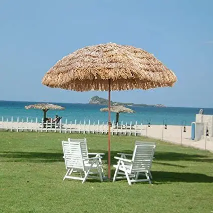 Factory Price Wholesale  Heavy  Aluminum Maldives Style Beach Umbrella Windproof Straw Simulation Parasol Thatch Palm