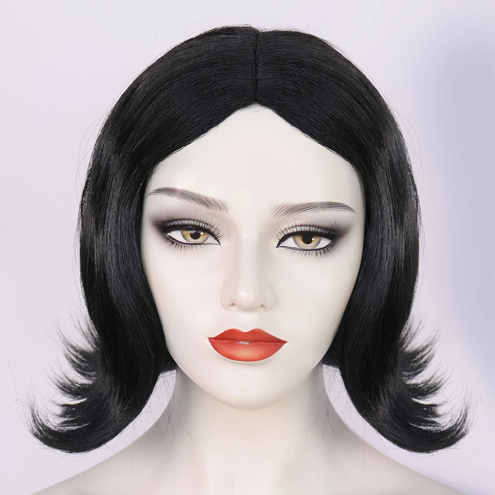 

Synthetic Retro And Elegant Classic Black Short Cosplay Wig , Suitable For Film And Television Cosplay, Suitable For Women'S Wig