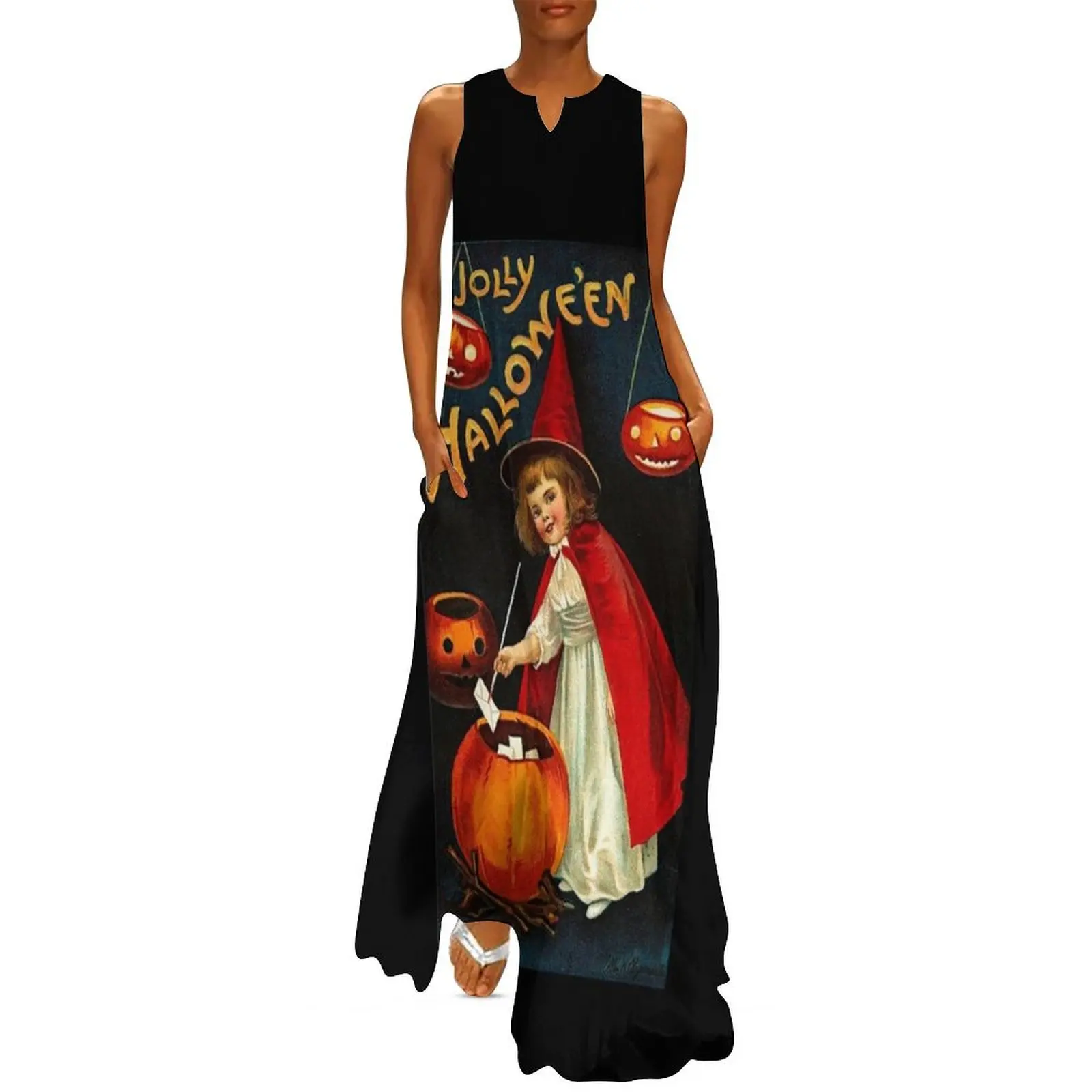 

Vintage Jolly Halloween Red Witch Long Dress chic and elegant woman dress women clothes Dress