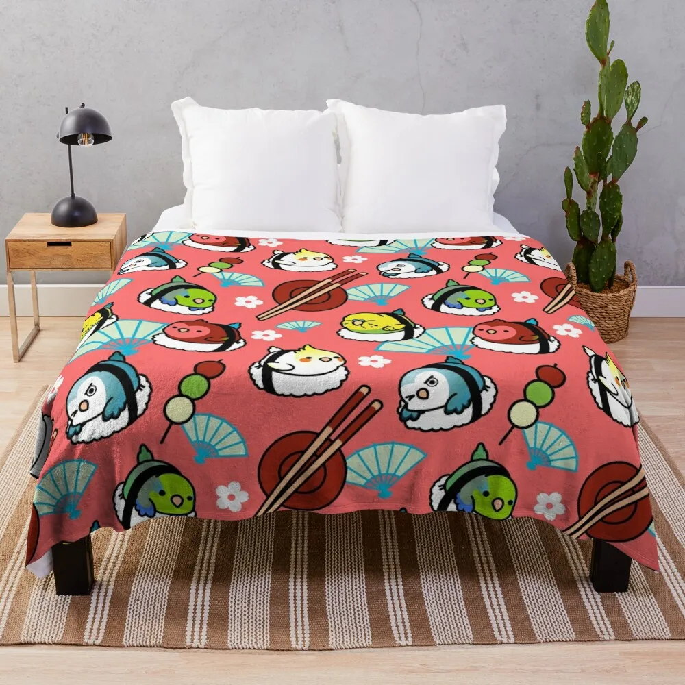 Sushi Time with Cody the Lovebird & Friends Throw Blanket Soft Big Bed Retros Blankets