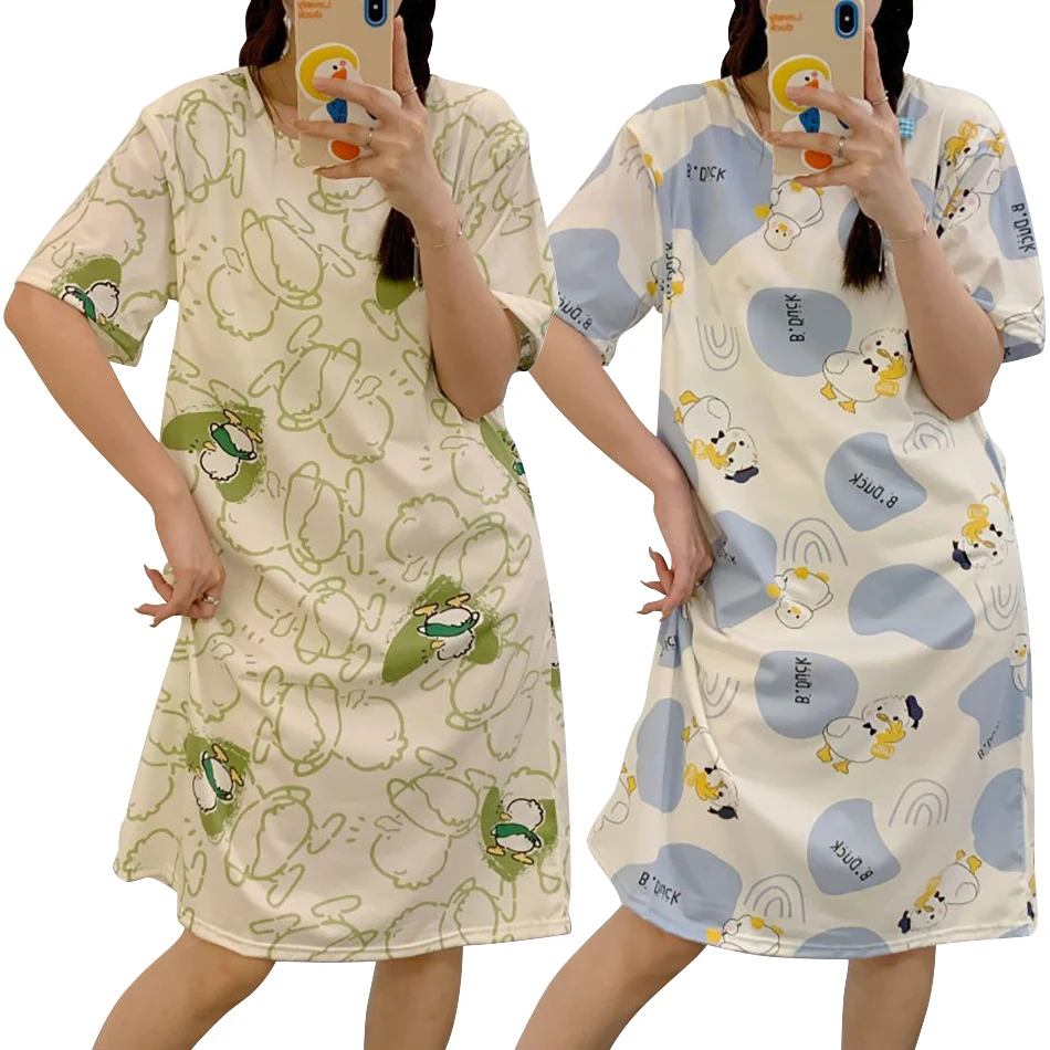 Spring And Summer Postpartum Confinement Clothing Large Size Short Sleeved Nursing Dress Cartoon Home Clothing Nightgowns