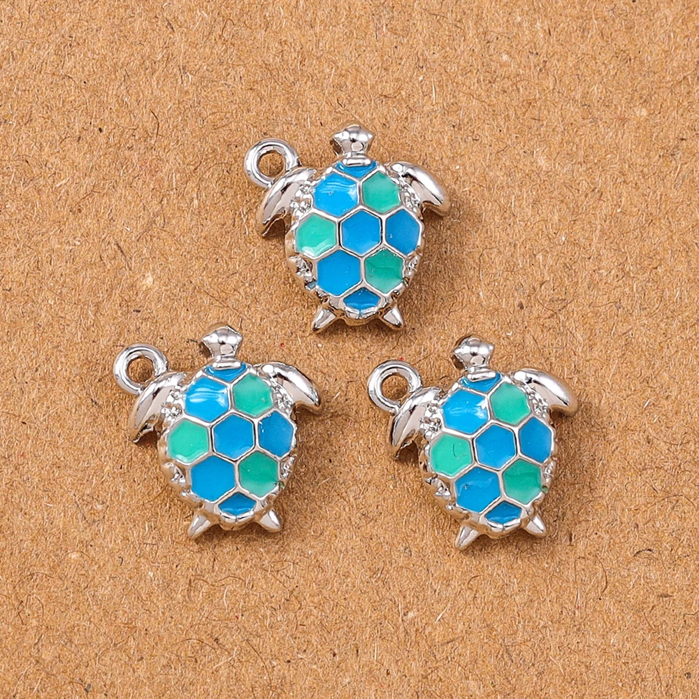 5 Stück 12 x 12 mm niedliche Schildkröten-Anhänger für die Schmuckherstellung, Ohrringe, Halskette, DIY, handgefertigtes Armband, Zubehör – Detail 3