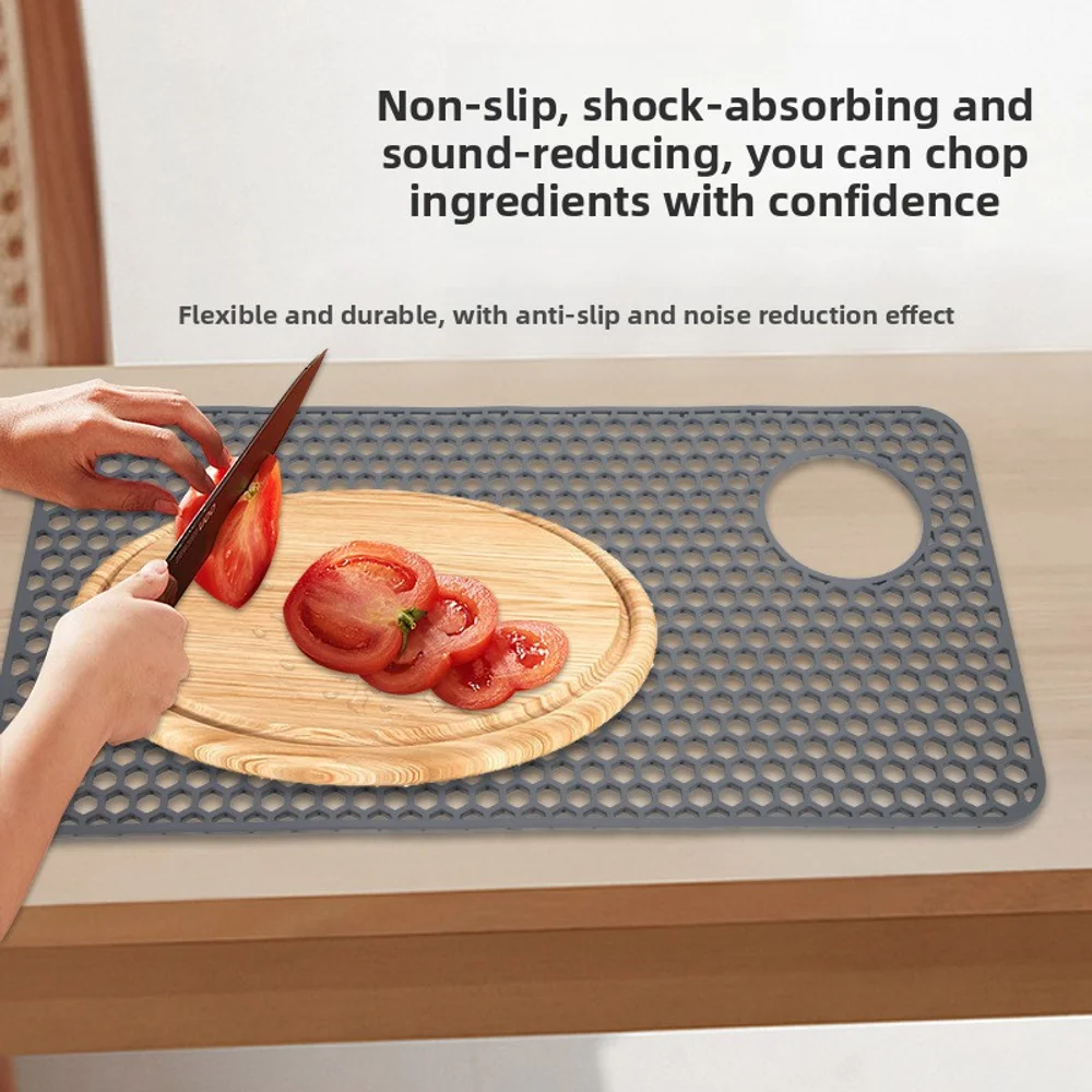 

Большой силиконовый коврик для раковины с правым верхним отверстием, противоскользящий термостойкий сливной столик, пищевой многоразовый коврик