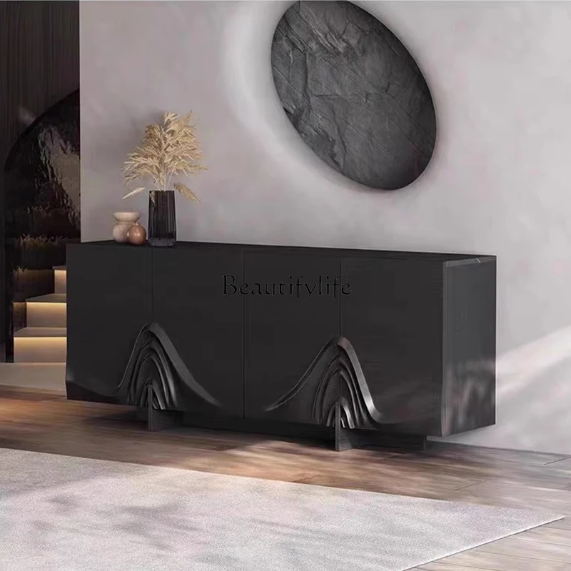

Italian minimalist solid wood dining side cabinet, wabi-sabi wind entrance entrance, black minimalist designer locker