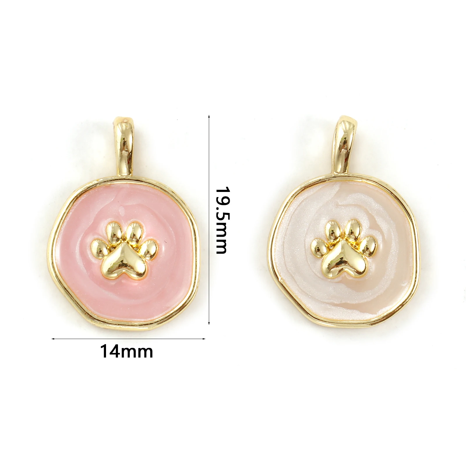 2 PCs Brass Pet Memorial Charms 18K Gold Plated Enamel Irregular Paw Print Pearlized Pendants For DIY Necklace 19.5mm x 14mm