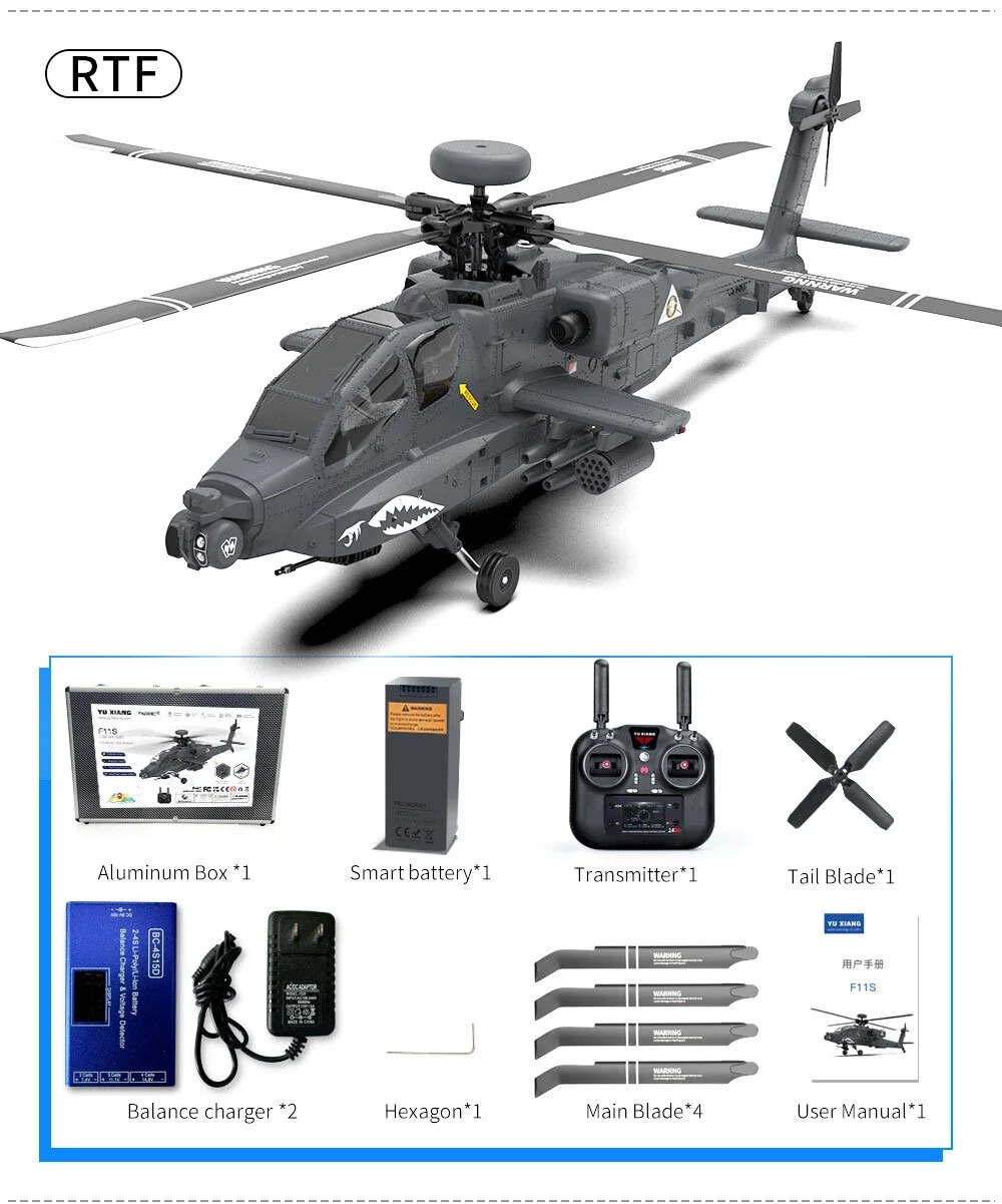 Yuxiang F11-S gps AH-64 apache 2.4g 6ch altitude hold posicionamento de fluxo óptico duplo motor sem escova flybarless helicóptero rc