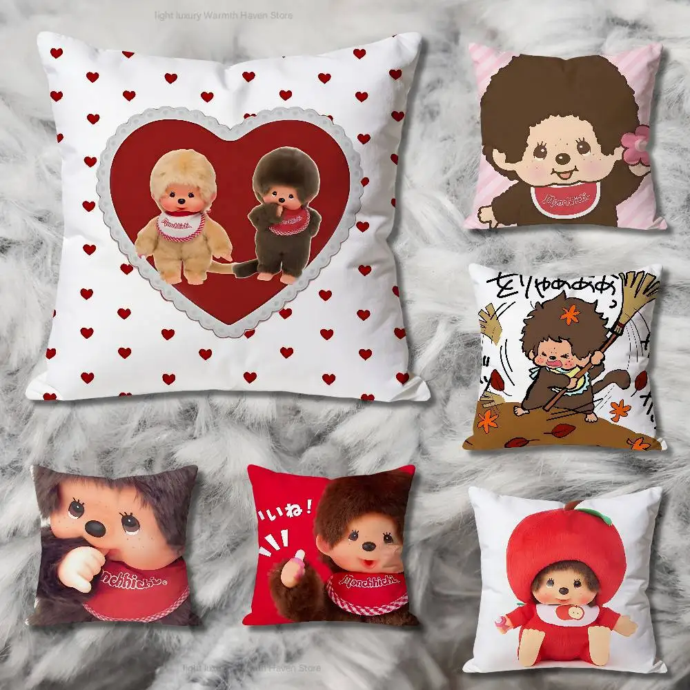 Cute M-Monchhichis-s Anime Celebrity Merchandise All-Match Printed Pillow Case Sofa Car Office Room Decoration Protector